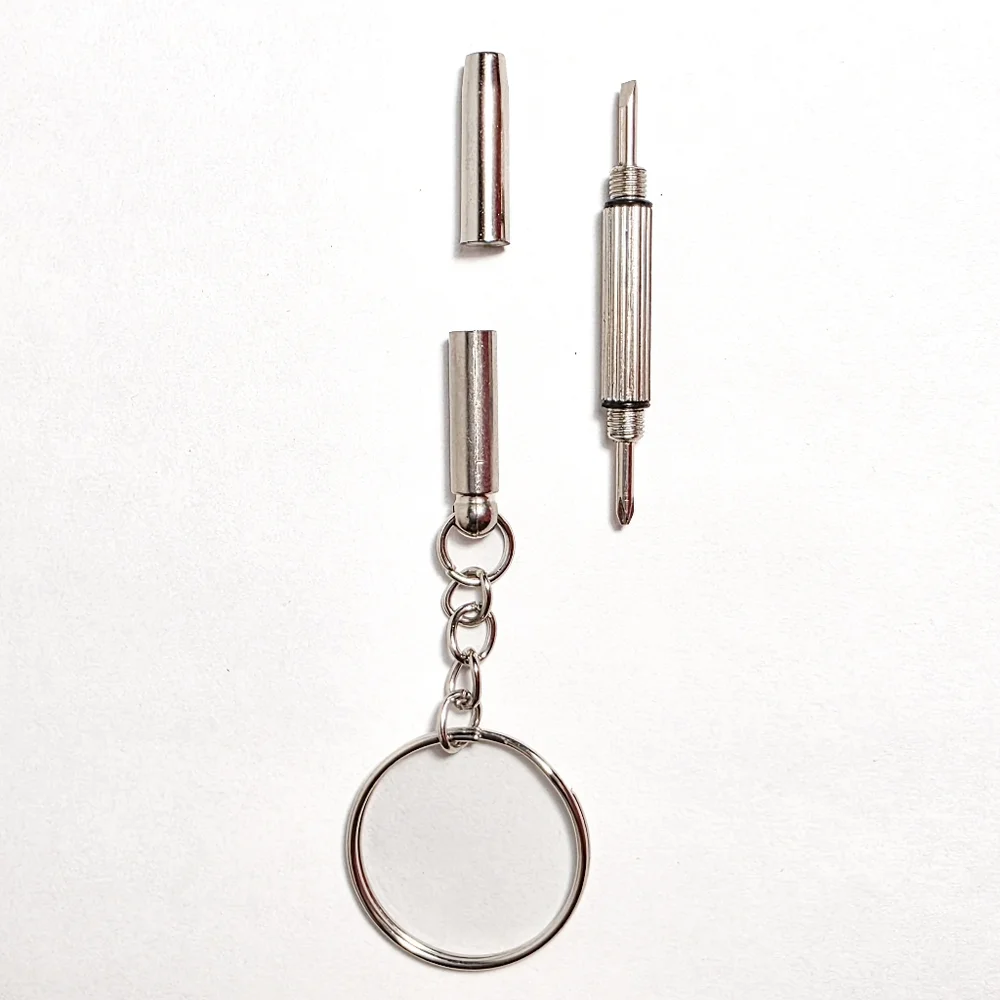 Mini Utility Tool Travel Size Double Ended Screwdriver Set Silver Keychain